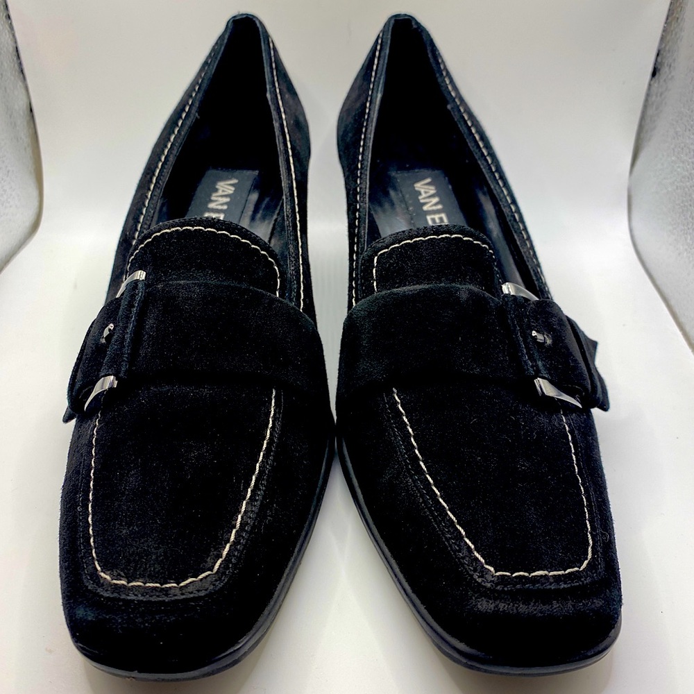 VANELI Black Suede Kitten Heels With Buckle Accent Size 7M Ladies Shoes